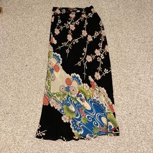 Harari Black Blue Red Silk Long Skirt M